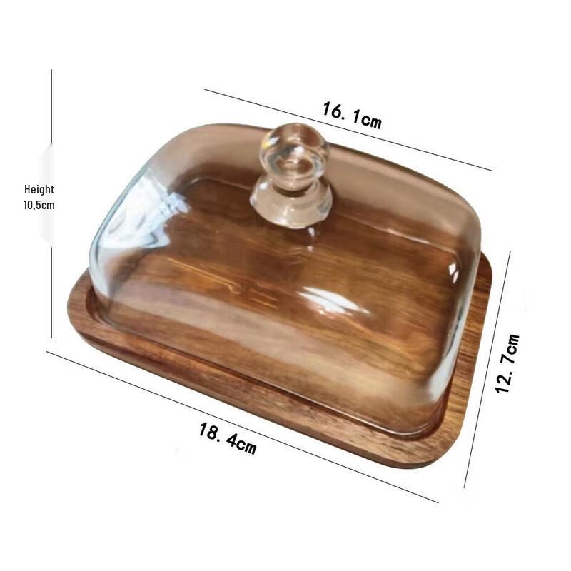 Qianxing Acacia Wood Cake & Snack Serving Tray with Glass Cover