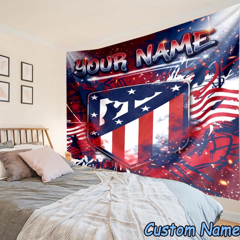 Custom Name Atletico Football Crest Tapestry Accessories for Bedroom,Livingroom, dormitory Room Wall Hanging Decor, Fan Birthday Gifts