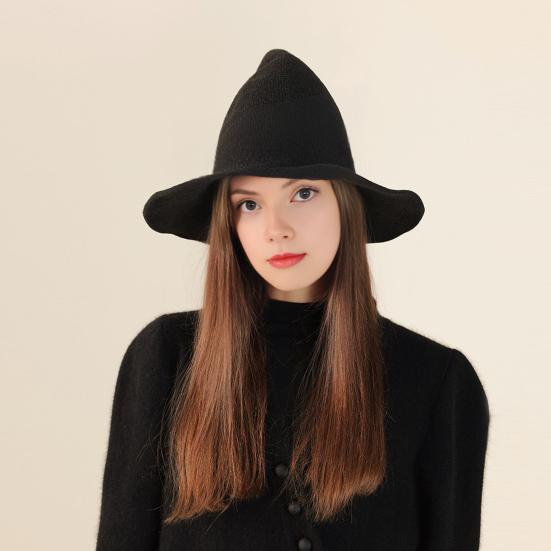 Halloween Witch Hat for Women Felt Wide Brim Foldable Pointed