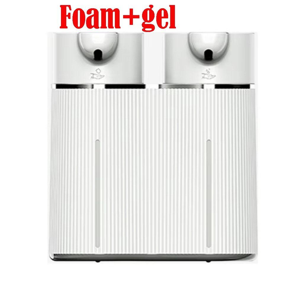 Wall-Mounted Double-Head Soap Dispenser Infrared Sensor USB Rechargeable Foam+Liquid Soap Dispenser Automatic Operation