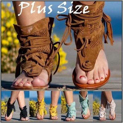 Nowe modne damskie sandały w stylu boho płaskie sandały frędzle codzienne letnie buty Plus rozmiar(35-43)