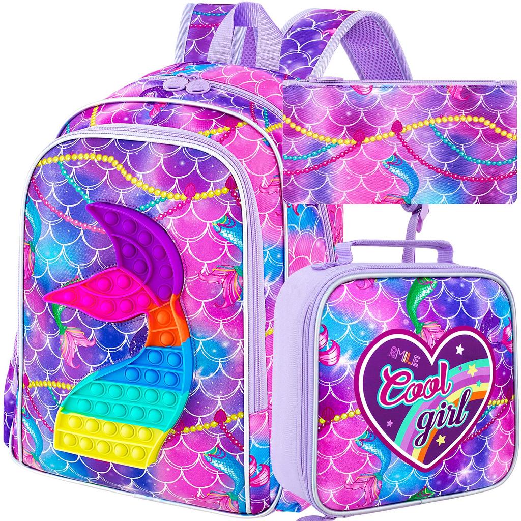 3PCS  Backpack for Girls, 16" Kids Backpacks with Lunch Box, Water Resistant Girl Bookbag for School Elementary