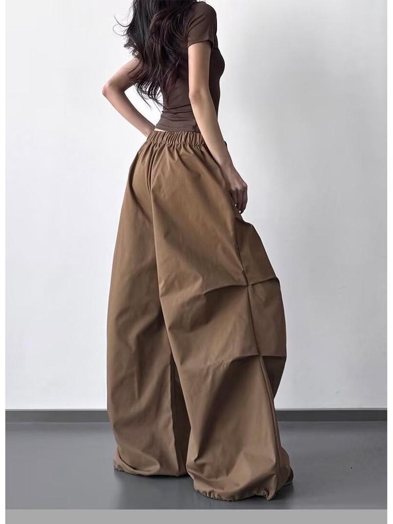 American Retro Pleated Loose Wide-Leg Pants for Tall Individuals