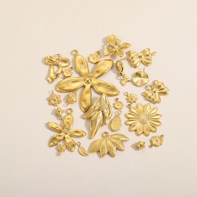 CARLIDANA Waterproof Stainless Steel Gold Color Leaf Sunflower Rose Flower Pendants Charms DIY For Jewelry Making Accessories