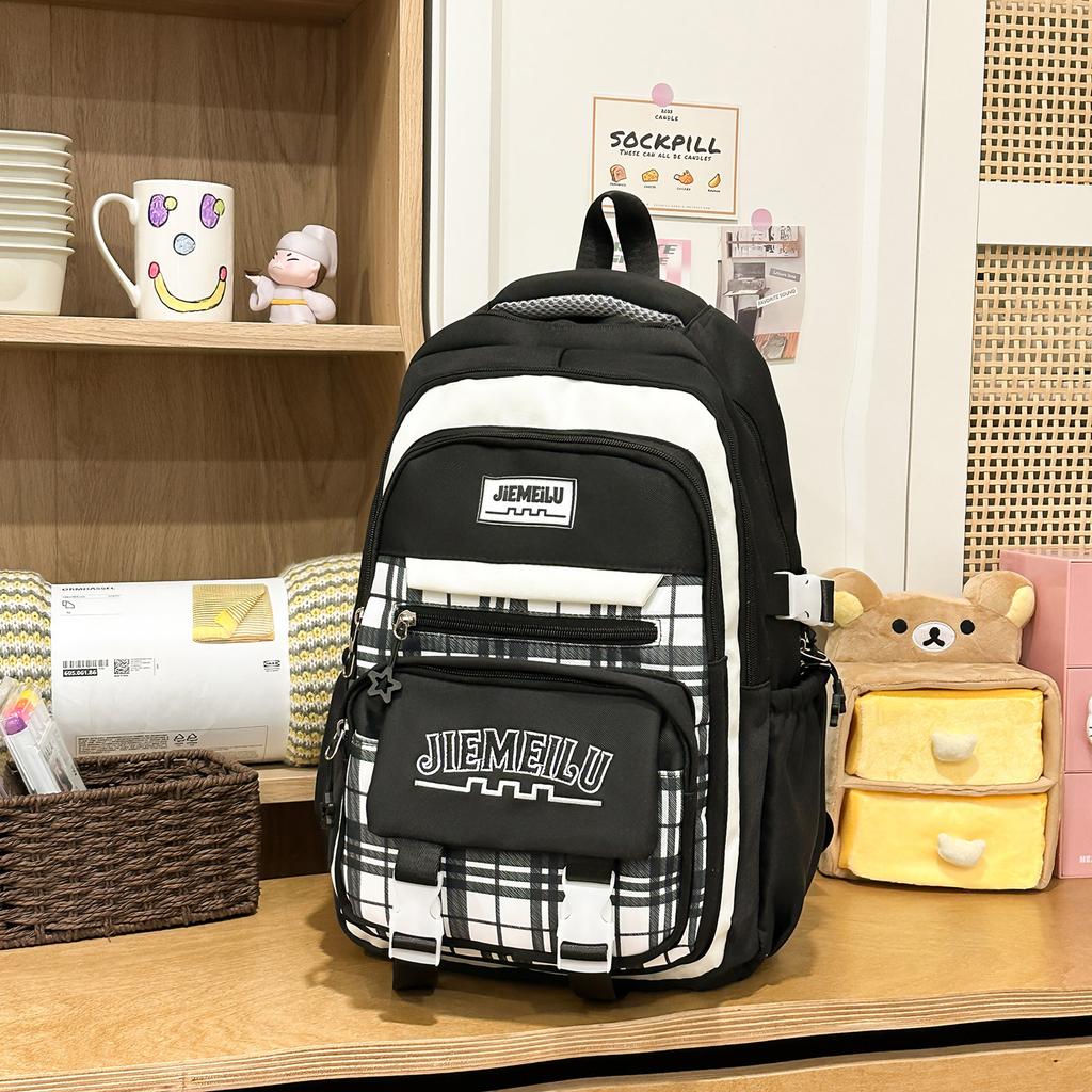 Schoolbag Korean version of Mori primary school student schoolbag female high-value plaid contrasting color college style middle school student