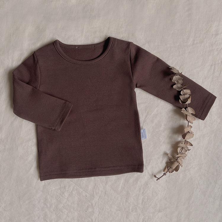 

Korean Style Toddler Long-Sleeve Cotton T-Shirt, Round Neck, Solid Color 73 cm темно-коричневого