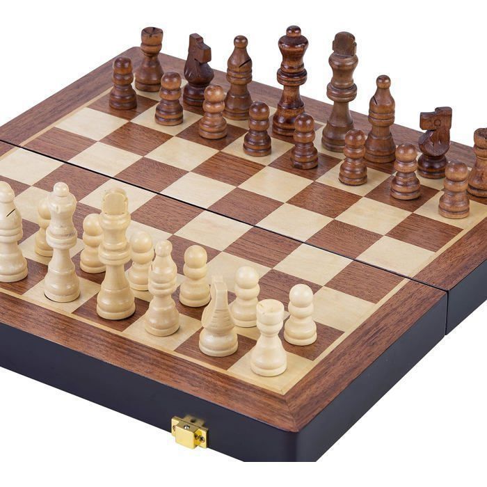 Gesellschaftsspiel - ENGELHART - Schachspiel aus Massivholz - Verschließbarer Koffer - 38 x 19 x 5,2 cm