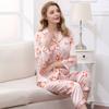 Birdtree Fall Mulberry Hedvábná pyžamová souprava Dámské pyžamové soupravy s dlouhým rukávem, saténový potisk