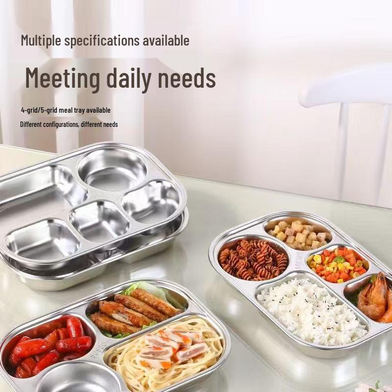 304 Stainless Steel Children's Deep Meal Tray – Durable, Divided, Anti-Fall Tableware for Kindergartens