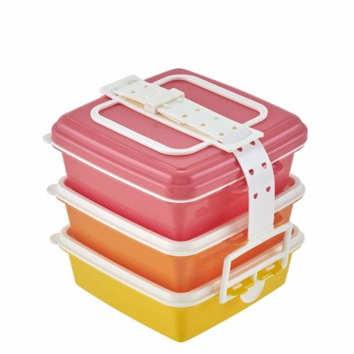 T-WORLD Stackable Picnic Case, Square, 3 Tiers, Pink, Small, "Colors" 4073