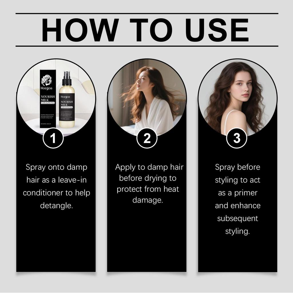 Hoegoa Milk Hair Care Spray 100ml Deeply Moisturizes Hair  Prevent Dry Frizzy , milk hair primer, smooth conditioner for all hair types