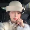 Solid Color Bow Bucket Cap Korean Style Women Bucket Hat Retro Woolen Fishing Cap  Girls
