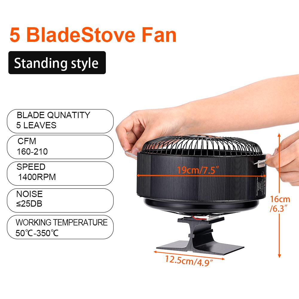 5 Blades Stove Fan Heat Powered Round Log Wood Fireplace Fan Burner Quiet Free-standing Home Warmer Efficient Heat Distribution