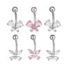 Zircon Butterfly Inlay Belly Button Ring - European & American Style, Stainless Steel Navel Piercing Jewelry.