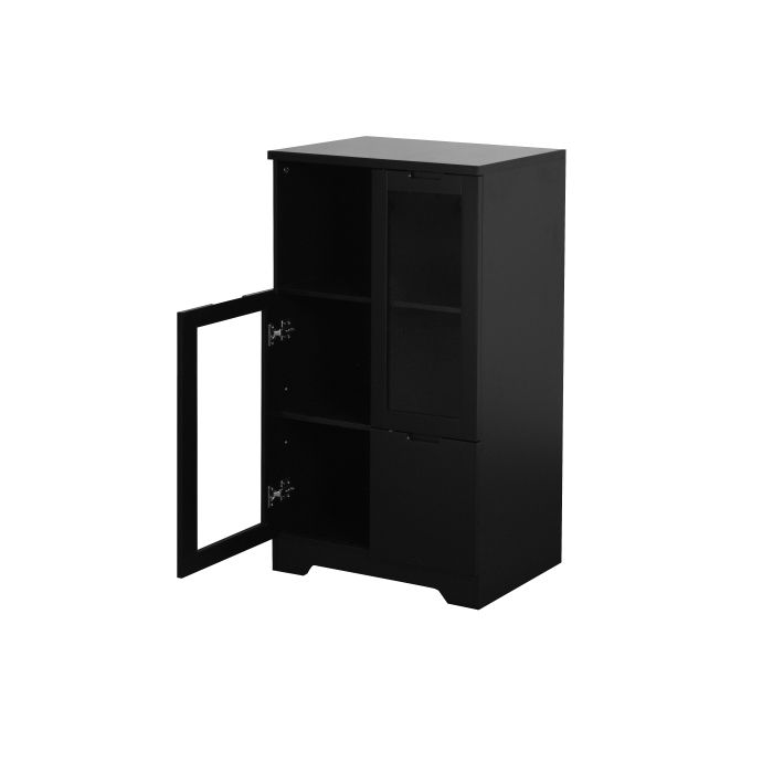 Armoire Laquée MDF Avec Portes Vitrées Et Tiroir, Espace De Rangement Ouvert, Noir, Chambre À Coucher, Salon