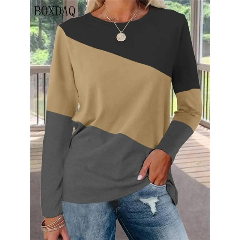 Long Sleeve Women Fashion Patchwork Color T-Shirts 3d Print Street Ladies Tees 6XL Plus Size Loose Casual Female Tops