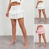 Women High Waist Drawstring Solid Cake Short Skirt Casual Summer Halfbody Skirt