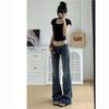Women's Dark Low-Rise Micro-Flare Jeans: Versatile, Stretchy, Slimming, Retro Style, Bell Bottom Pants