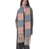 Imitation cashmere plaid women's winter enlarged and widened 50cm color matching warm and comfortable striped plaid fringed scarf shawl