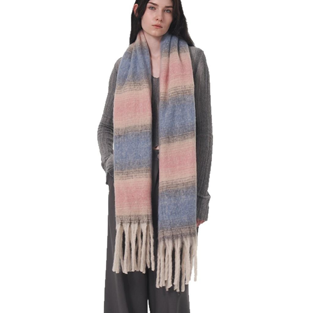 Imitation cashmere plaid women's winter enlarged and widened 50cm color matching warm and comfortable striped plaid fringed scarf shawl