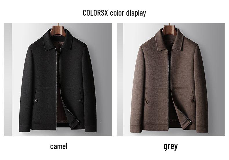 Men's 2025 Short Lapel Wool Jacket with Detachable Goose Down Liner - Light Luxury for Middle-aged & Youth, Warm Business Outerwear