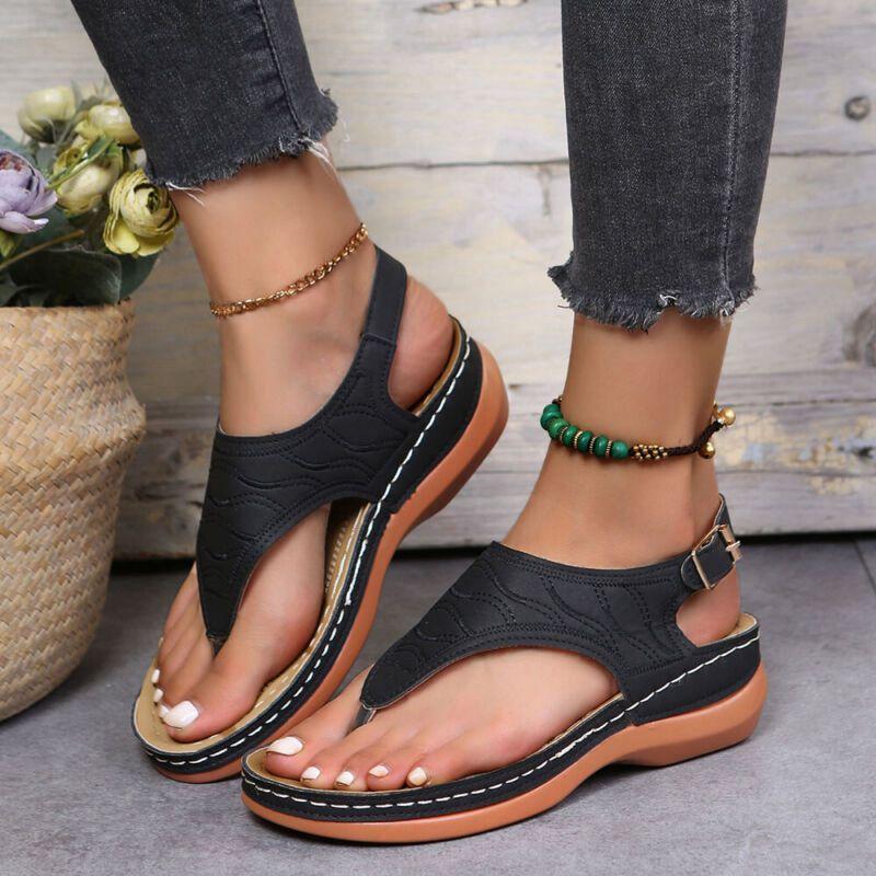 Buy Womens Ladies Flip Flops Low Wedge Orthopedic Shoes Sandals Casual