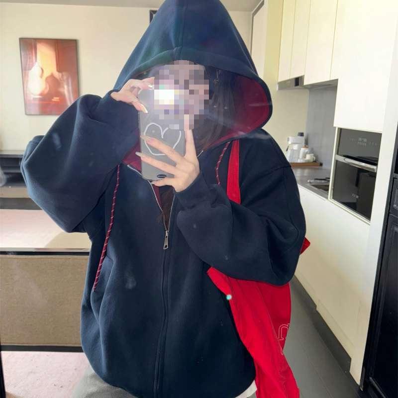 Women's Oversized Heavyweight Gray Hooded Cardigan Jacket - Trendy Autumn/Winter Hoodie Top