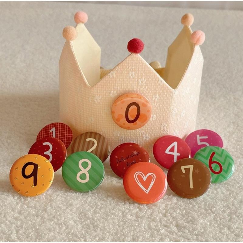 Adjustable Kids Birthday Crowned Hat Soft Cotton Fabric for Photoshoots 0 To 9 Years Reusable Props with Badges