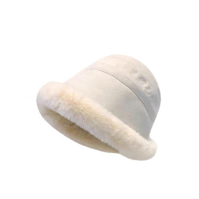 Hairy Hat Women's Winter Hemming Bucket Hat Warm Ear Protector Piled Thickened Big Head Circumference Suede Basin Hat