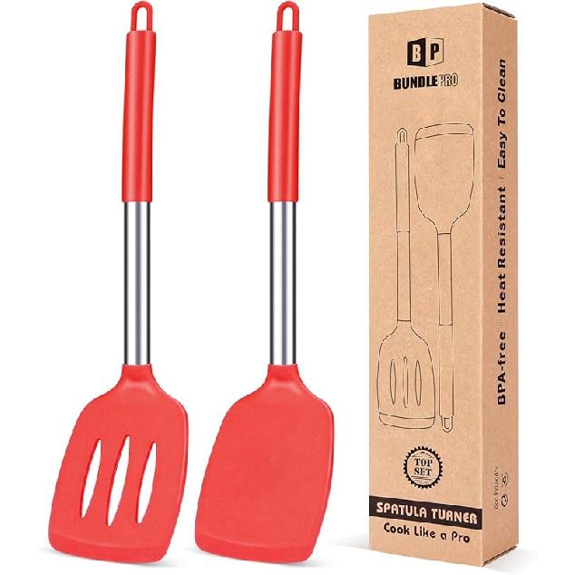 

Pack of 2 Silicone Solid Turner, Non Stick Slotted Kitchen Spatulas, High Heat Resistant BPA, Ideal Cookware for Fish, Eggs, Pancakes(Black) красный