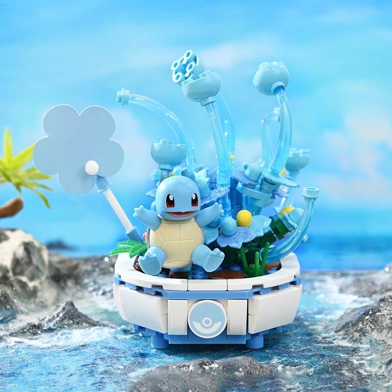 Latest Pokemon Construction Brick Pikachu Charmander Squirtle Model Toy Home Decoration Plant Potted Flower Block Girls Toy Child Present