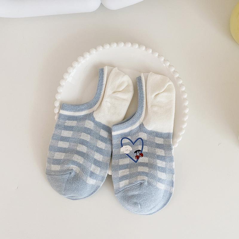 Women's Summer Boat Socks, Sweet Striped Cotton Socks That Won't Fall Off and Invisible Socks, Trendy Shallow Top Low-cut Short Socks