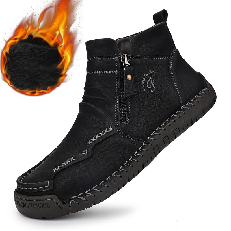 Men's Leather Boots Zipper High Top Casual Shoes