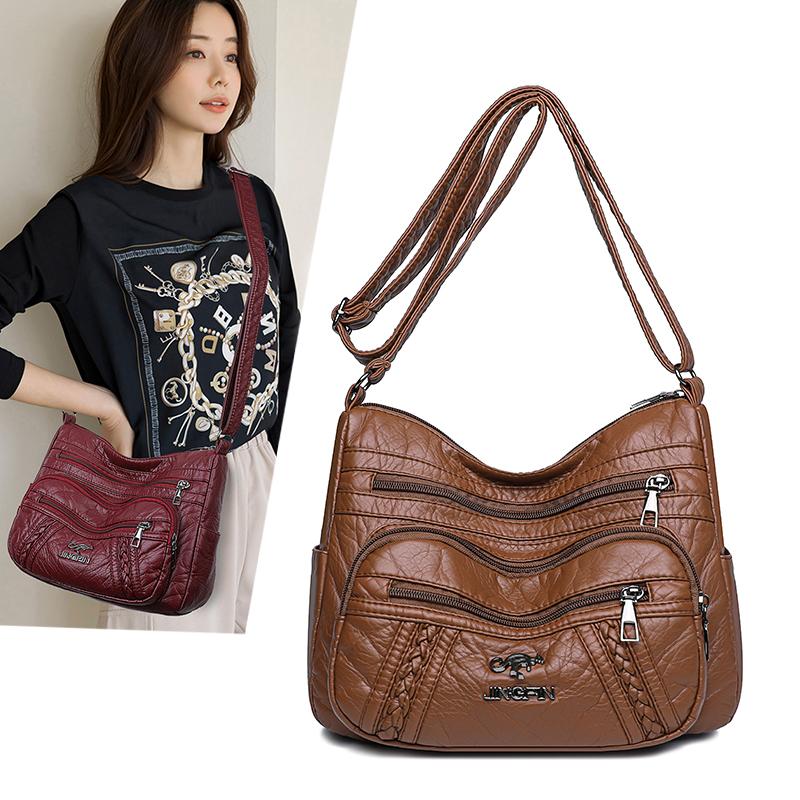 Dameveske i mykt skinn Middelaldrende morsveske Enkel skulder Crossbody-veske