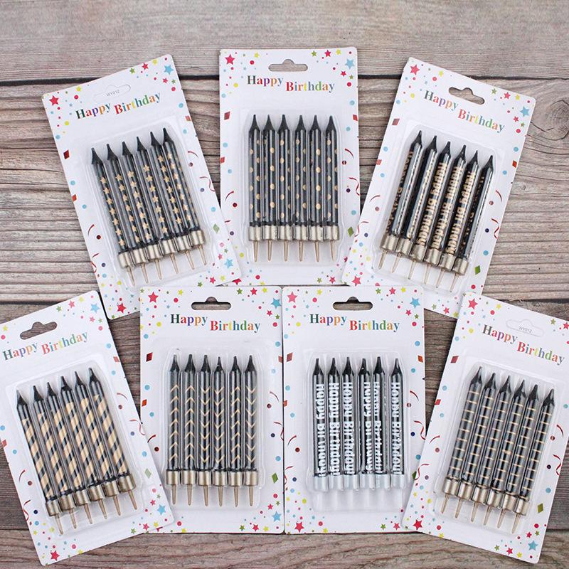 Birthday Cake Decoration Candle Black Silk Screen Candle Cake Children's Party Candle Decoration Ins Printed Candle