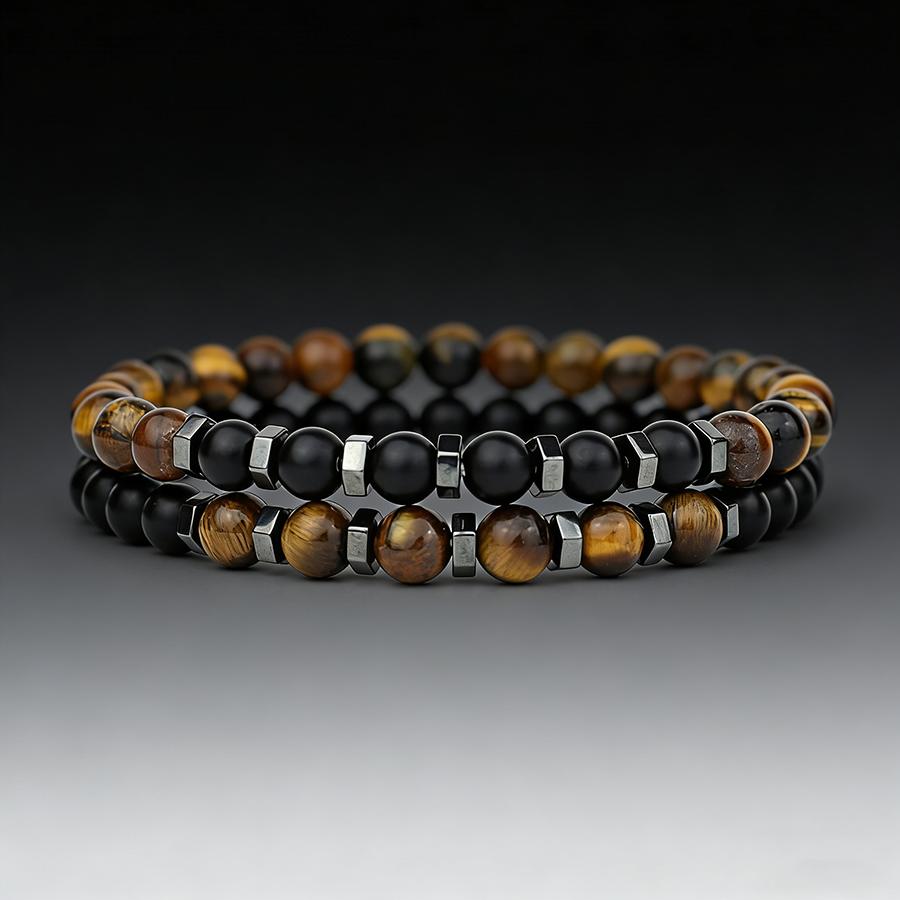 

Noter 2Pcs Set Men Beaded Bracelet 3 Colors Available Tiger Eyes Onyx Stone Healing Charm Cool Riding Sports Wrist Accessories