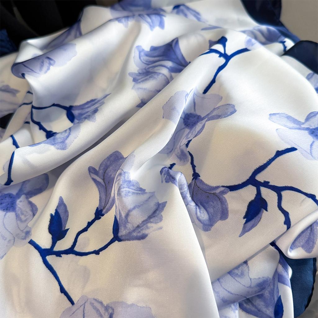 Luxury Long Scarf For Women Floral Shawl Warps For Travel Beach Ladies Hijab Elegant Neckerchief Soft Stain Faux Silk Scarves
