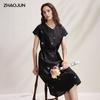 Elegant Mulberry Silk Embroidered Short-Sleeve Dress