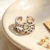 European Plaid Hollow Open Adjustable Silver Plated Double Layer D-Chain Ring