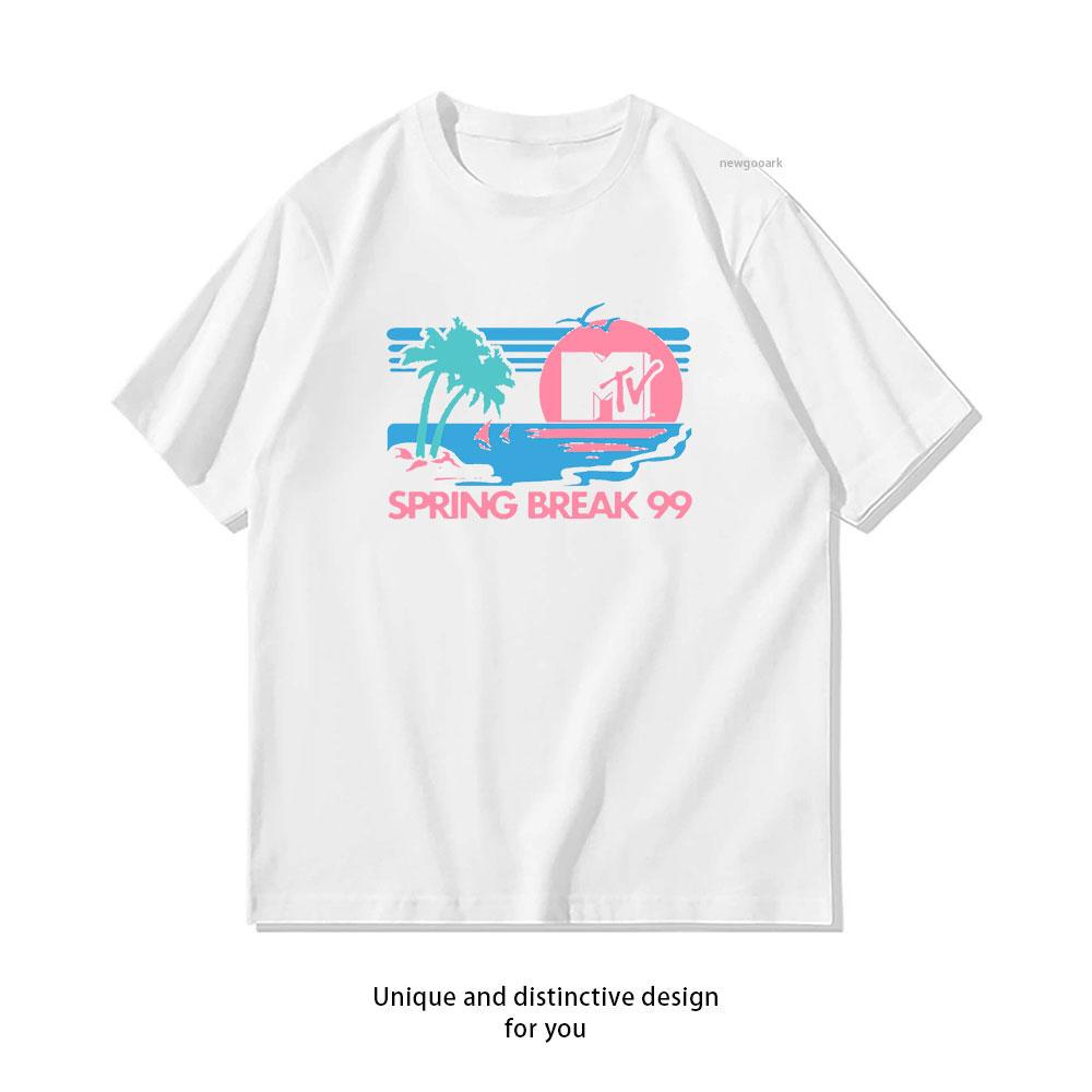 

MTV Pastel Colors Beach Spring Break 99 Classic TShirt Women Unisex Casual cotton printed t shirts streetwear tee Shortsleev S