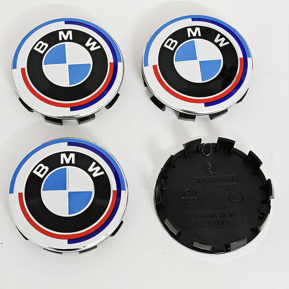DSJW3 4pcs For BMW 50th E90 E60 F10 F20 G20 G30 E53 E85 E70 56mm 68mm Blue White Car Hub Cap Wheel Center Cap Emblem Badge Accessories