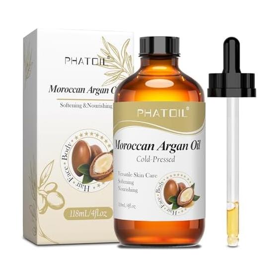 PHATOIL Argan Oil 118ml 100% Natural Cold Pressure Massage Oil for Hair, Face and Body Moisturizing Body Oil Carrier Oil Unscented