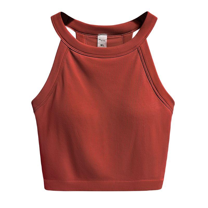 

Цельный красивый верх с открытой спиной, цвет ниток в тон, жилет для йоги, женский облегающий спортивный бюстгальтер с эффектом пуш-ап, тренировочный топ Brick Red S
