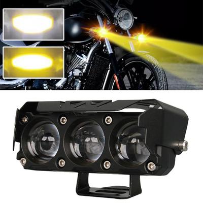 1pcs 3 Lens Motorcycle Headlight LED Work Light Dual Color Hi/Low Beam Spotlight Flashing Fog Lamps White/Yellow Led Para Moto