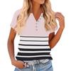 Women's Fashionable Casual V-neck Button-down Striped Print Short-sleeved Top For Summer
