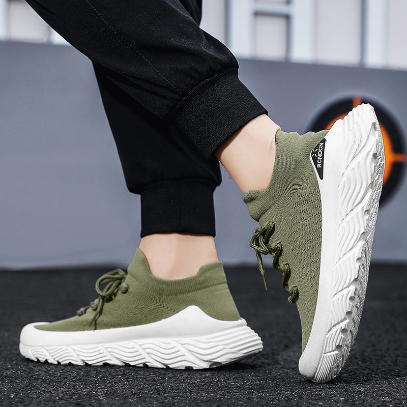 

Мужская обувь 2024 года, новые сетчатые дышащие беговые нескользящие легкие спортивные и развлекательные туфли на толстой подошве с высоким приливом 39 зелёный