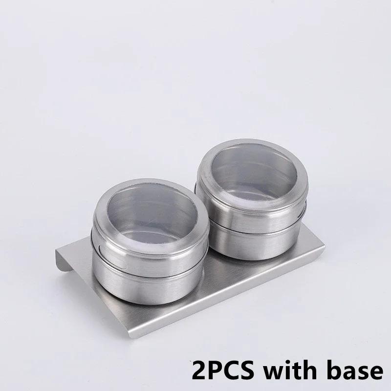 2/12PCS Stainless Steel Spice Jars Magnetic Condiment Tins Kitchen Spice Storage Container with Clear Lid and Sift & Pour Holes