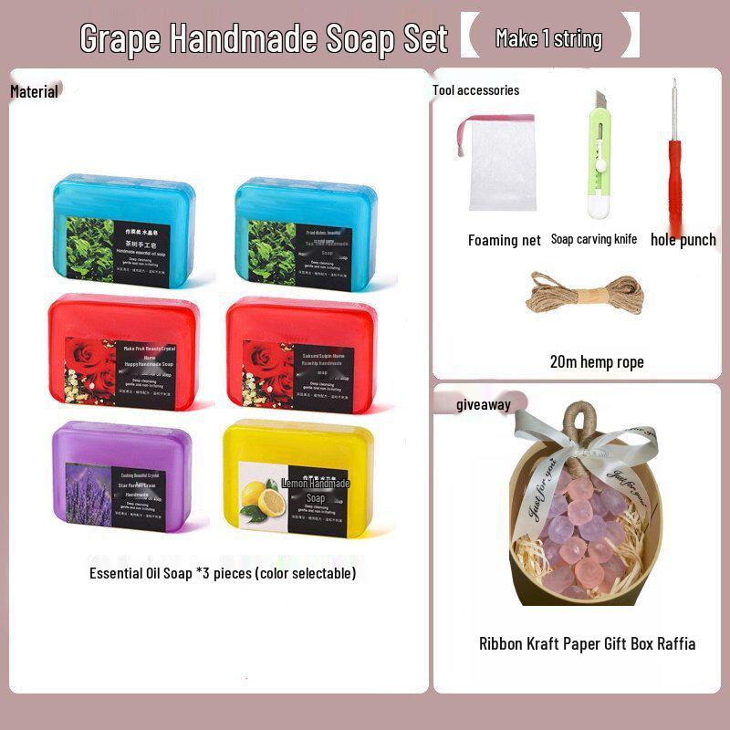 Kit de jabón casero de racimo de uvas - Jabón de aceite esencial de uva transparente para niños y actividades de verano para padres e hijos