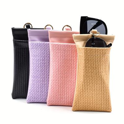 1PC  Double Glasses Case with Hook/open Ring, Portable Vegetarian Fake Leather Glasses Case, Scratch-proof Glasses Bag, Suitable for Men and Women