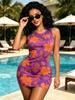 Women's Elegant Tropical Floral Sleeveless Bodycon Mini Dress, High Waist Slim Fit Pool & Beach Party Wear